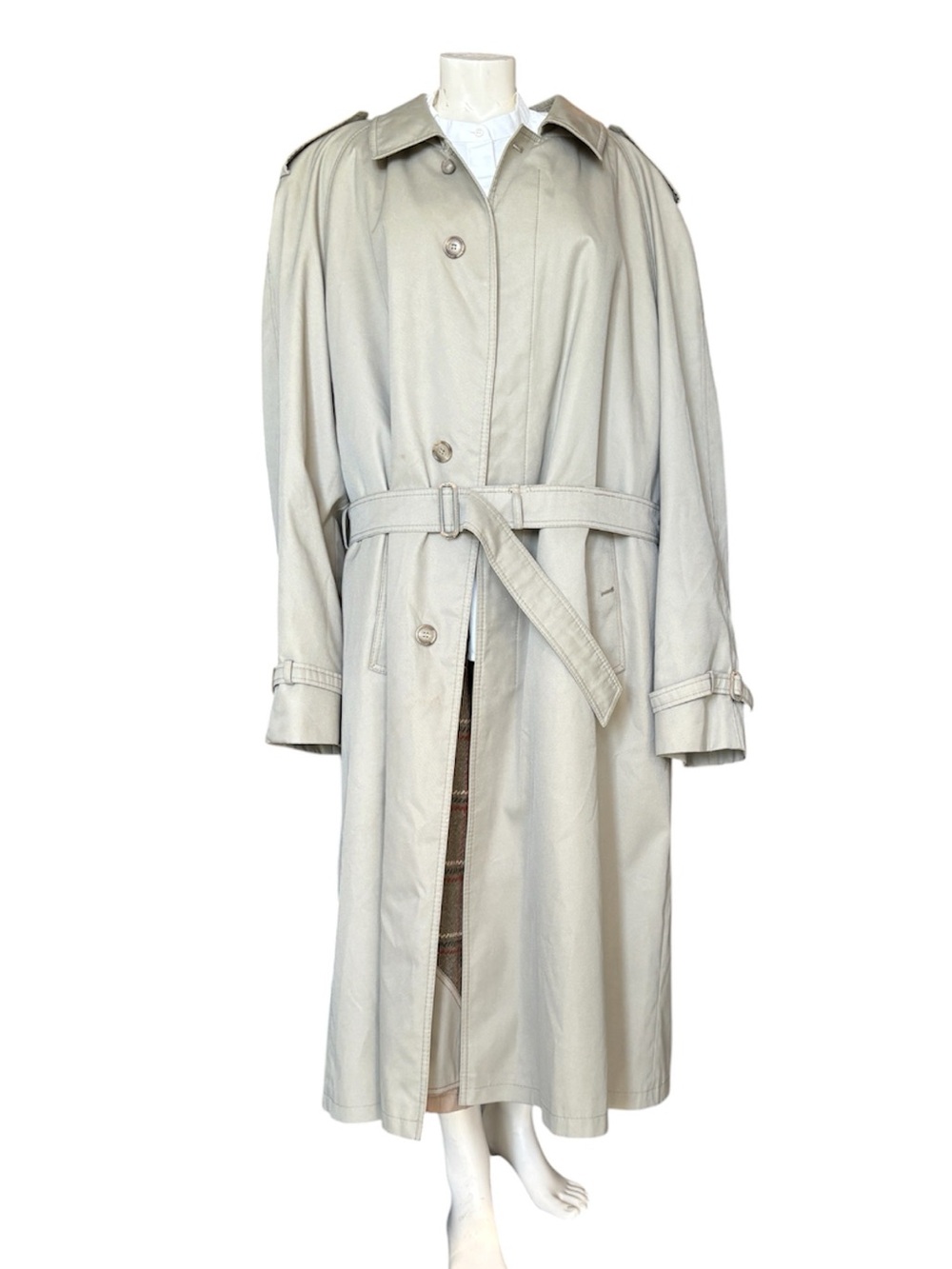 Vintagew Tan Mens Long Trench Coat Sz XL Plaid Wool Lining Made In West Germany